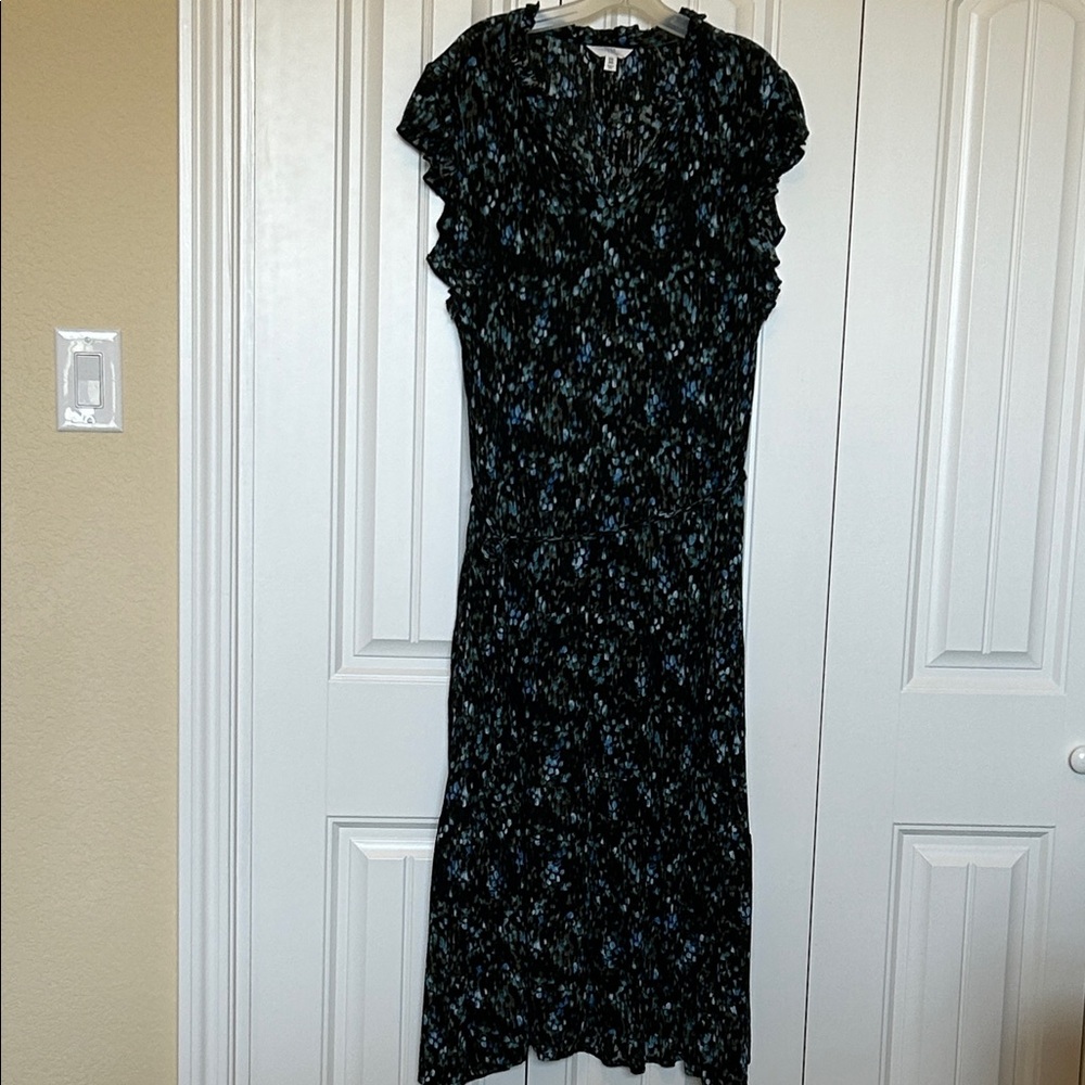 Time and Tru Black Dress with Blue Floral Print Maxi